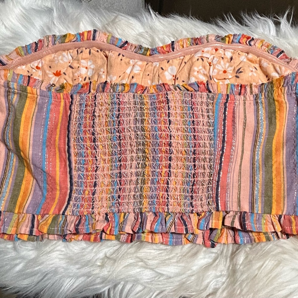 #0234 Anthropology Colorful Strapless Smocked Tube Top-M - Picture 7 of 10